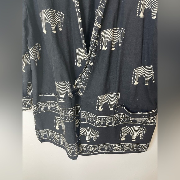 Vintage Boho Mudcloth Robe Poncho Kimono Safari Zebra Black Heavyweight Cotton L - Picture 3 of 8